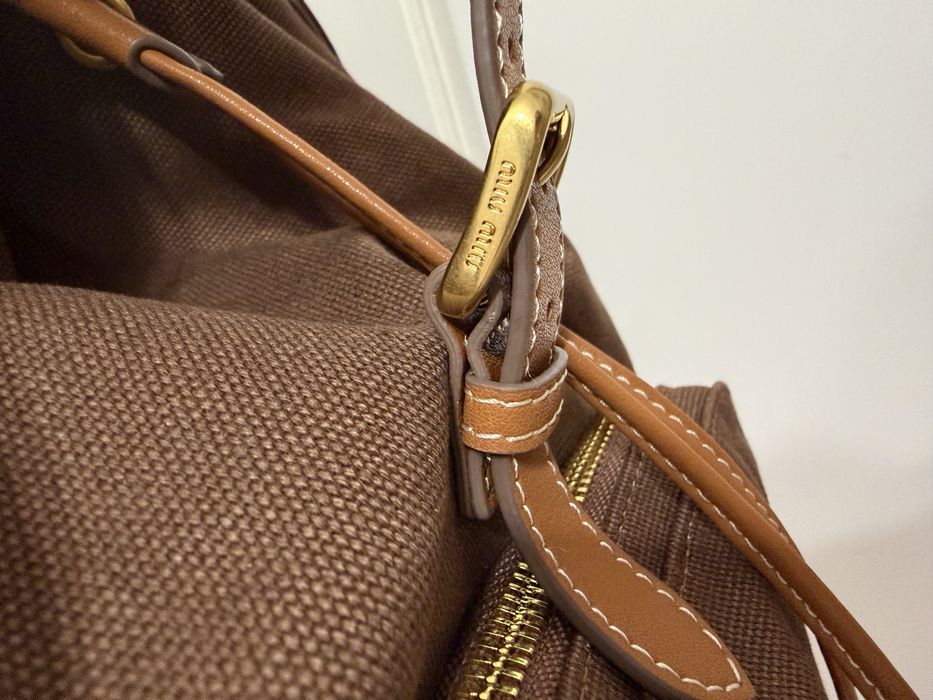 Plecak miu miu canvas and leather backpack cocoa brown