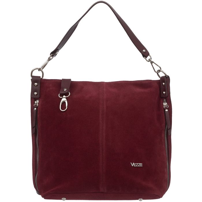 VEZZE torebka damska zamszowa worek z paskiem na ramię V551 c.bordowa