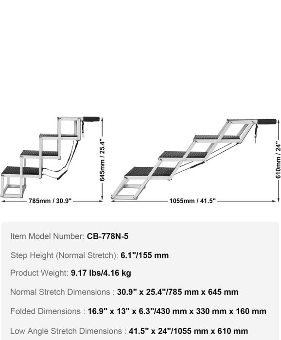 Escada/Rampa/Degrau para Cães Portátil até 70kg