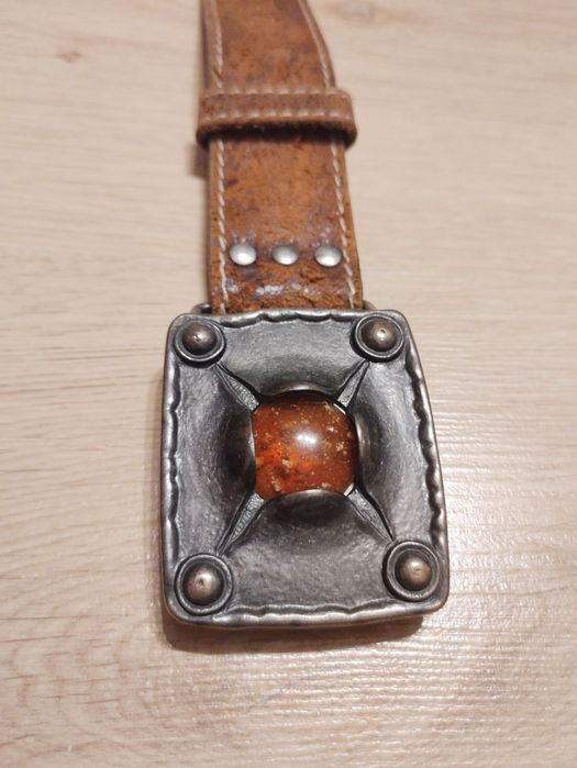 Włoska klamra do paska z oczkiem w kolorze bursztynu / boho / hippie