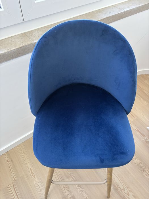 Cadeira Alta Veludo Azul excelente estado