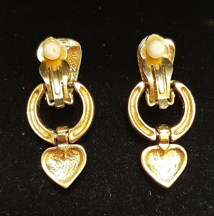 Винтажные клипсы с подвесками сердечками