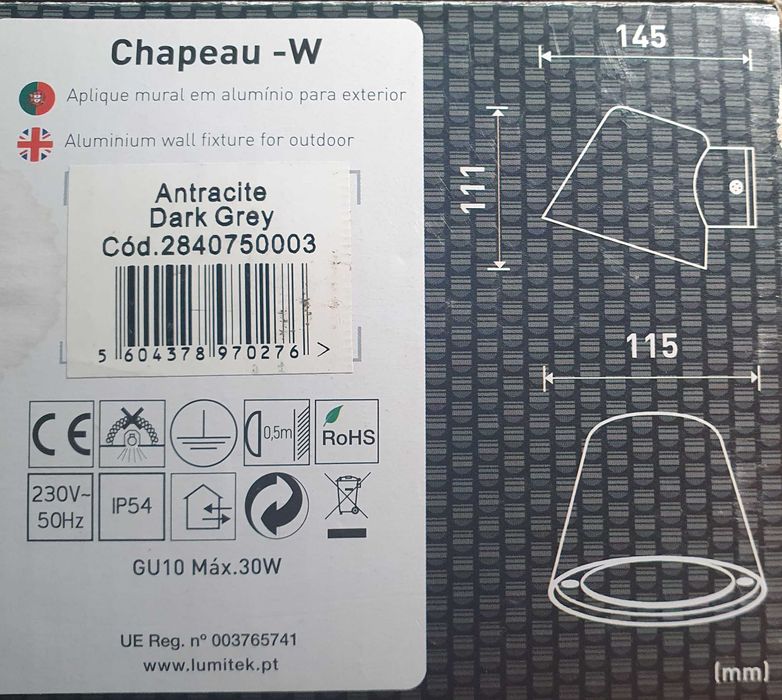 4 apliques, exterior ou interior,. Fixação para capoto. Casquilho Gu10