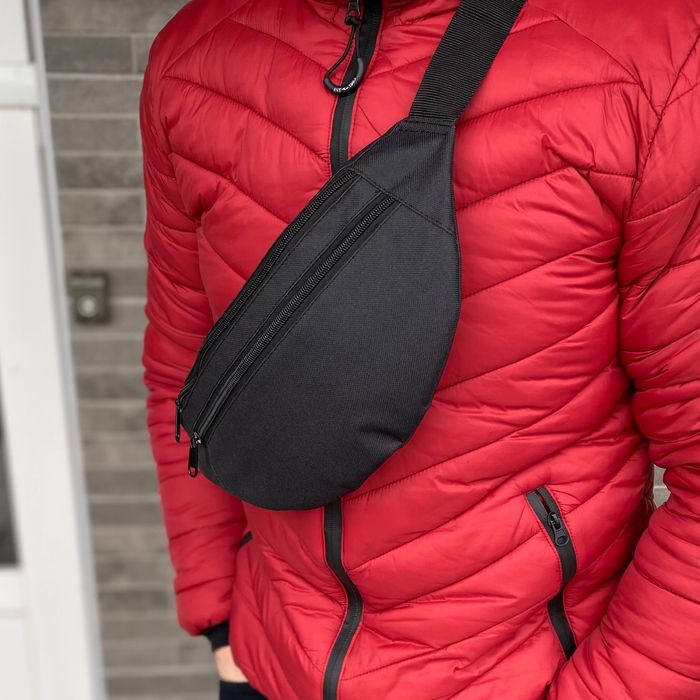 Нагрудна поясна сумка на 3 відділення чорна через плече бананка Saturn