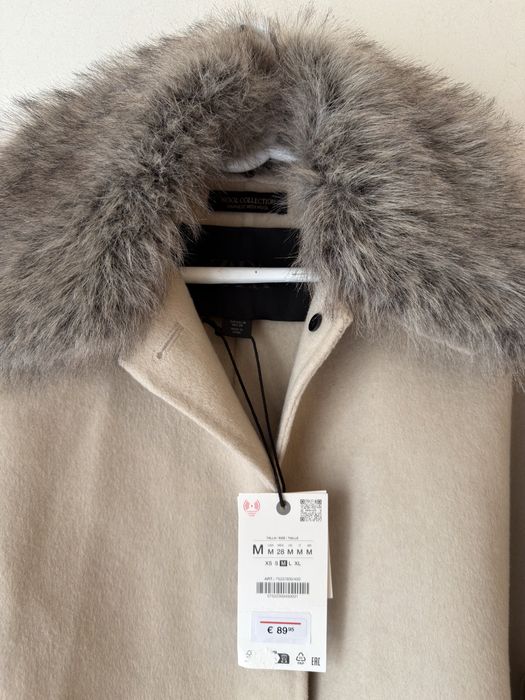 Casaco com lã e gola efeito de pelo Zara