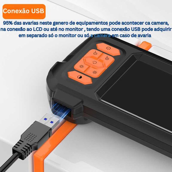 Camera de inspeção 100M com monitor LCD cabo semi rigido USB bateria