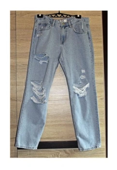 Sinsay jeansy dziury mom jeans przecierane niebieskie 40 L