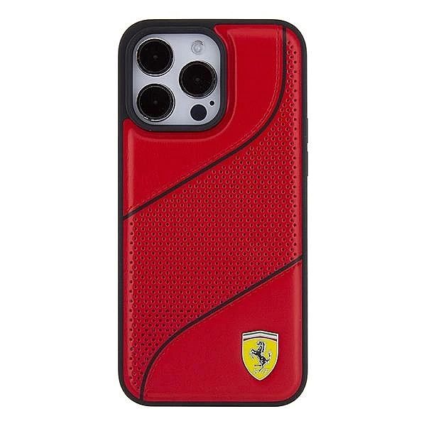 Etui Ferrari Perforated Waves Metal Logo na iPhone 15 Pro - czerwone