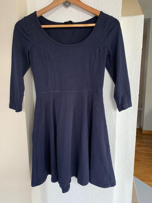 Prosta granatowa bawełniana sukienka mini basic casual  na co dzień HM