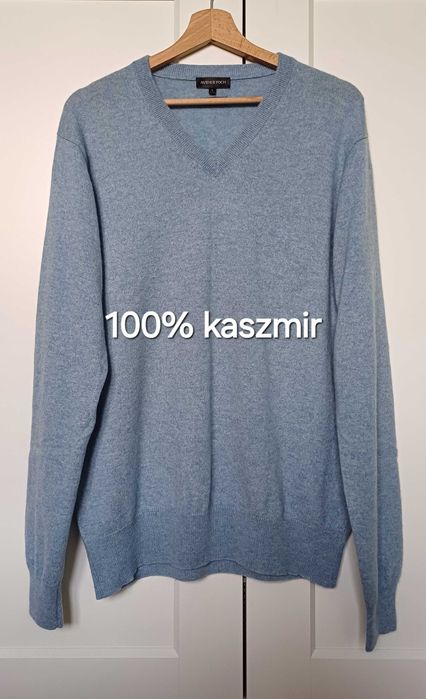 Jasnobłękitny kaszmirowy męski sweter rozm. L Avenue Foch