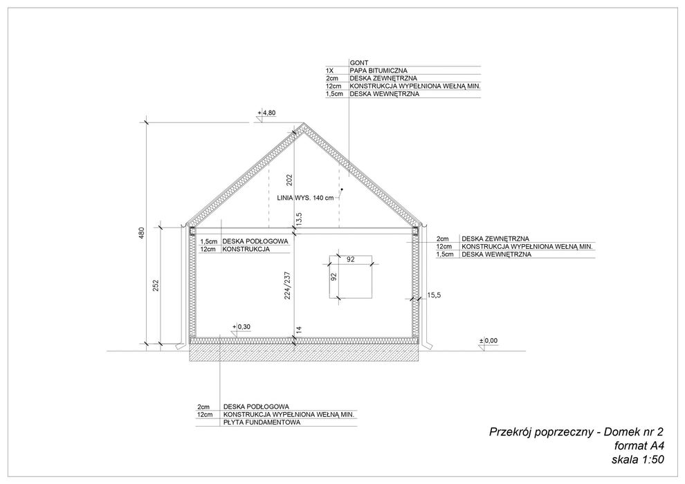Domek drewniany całoroczny letniskowy 4,3m/8m 15/20