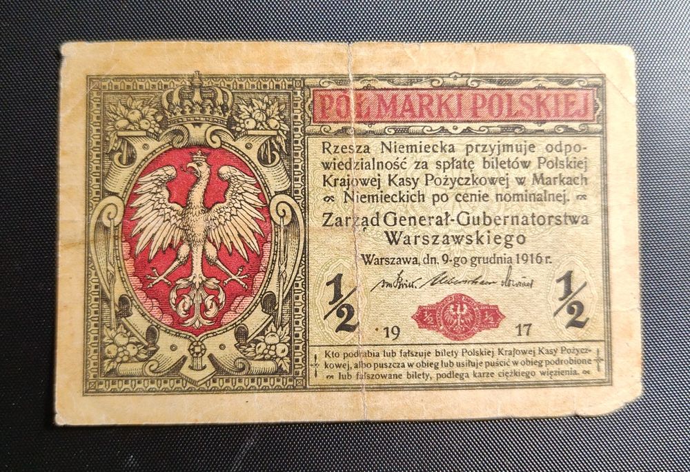 Banknot 1/2 marki polskiej 1916r. "Generał"