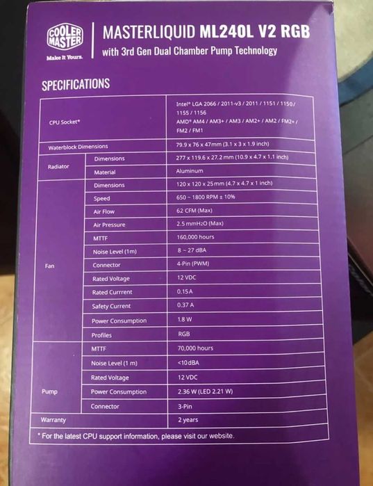 Cooler Master MasterLiquid ML240L V2 RGB Kit de Refrigeração Líquida