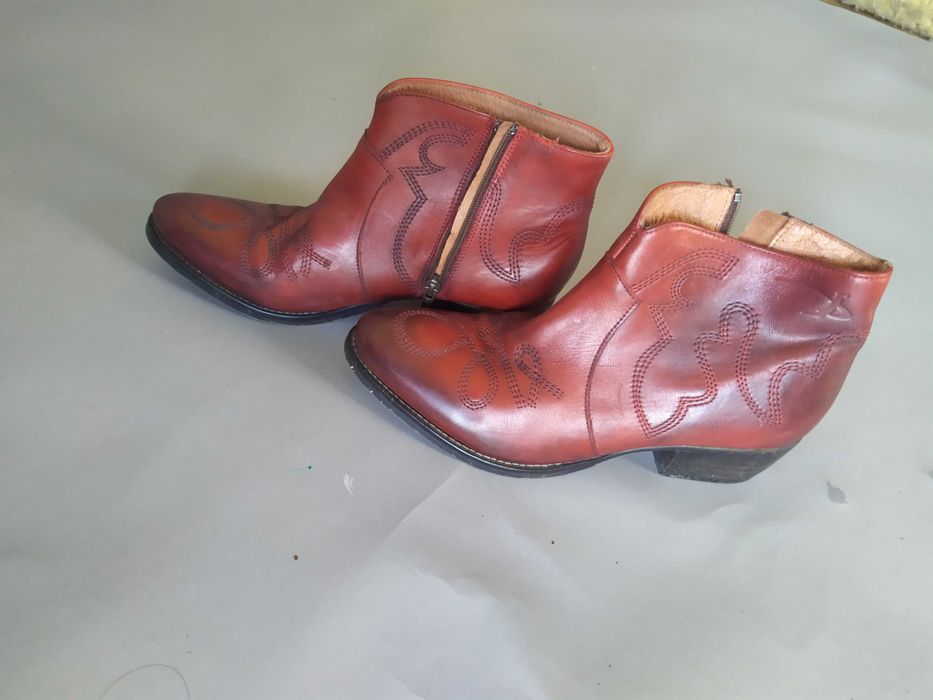 Pastelle Patricia Elbaz – czerwone kowbojki skóra vintage, rozmiar 38