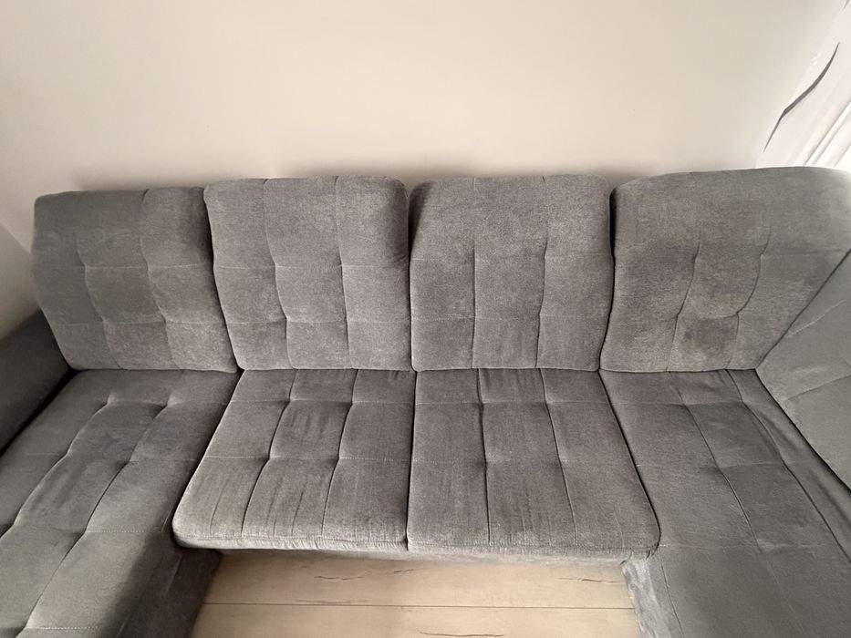 Narożnik U sofa grafit funkcja spania pojemnik regulowane zagłówki