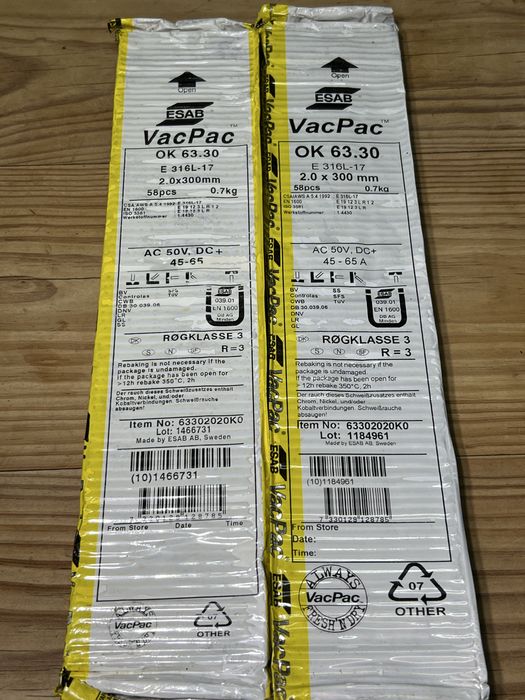 Electrodos inox 316L 309 ; ESAB Vacpack, Eurotrod, Avesta