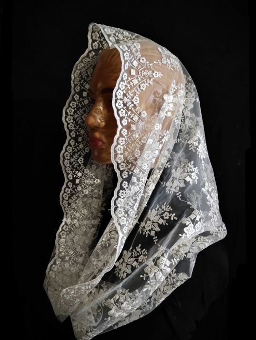 См.все фото Снуд кружевной гипюровый на крестины в храм церковь платок