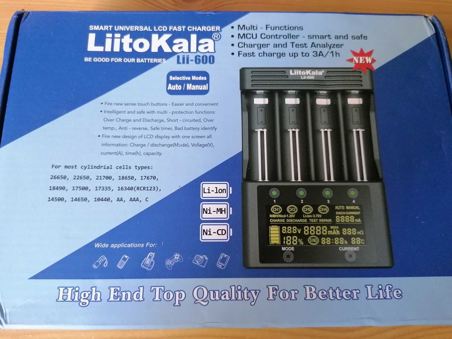 Ładowarka do akumulatorów LiitoKala Lii-600 z zasilaczem sieciowym 12V/5A (nowa)