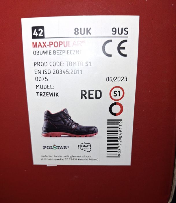 Nowe buty Robocze  Max-Popular RED S1 SRC r42