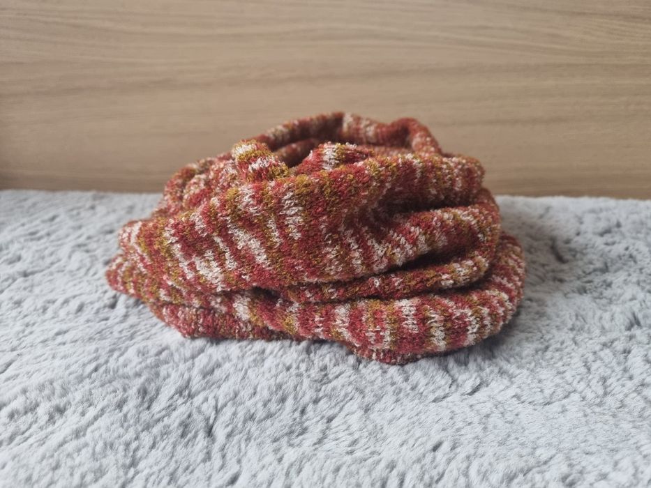 Melanżowy komin szalik damski pomarańcz handmade