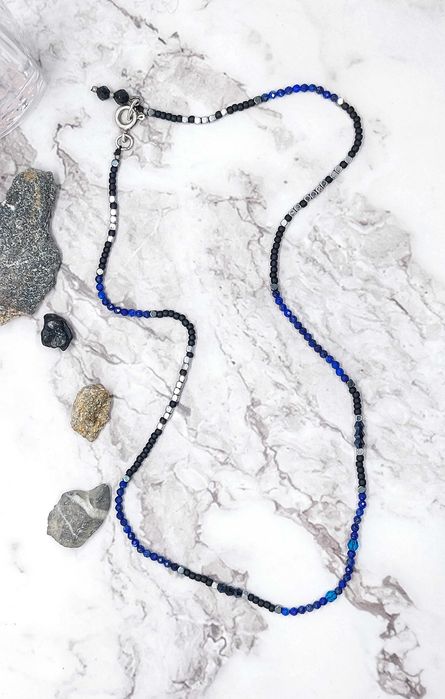 Choker handmade Justone lapis lazuli, hematyt, Toho, kryształki