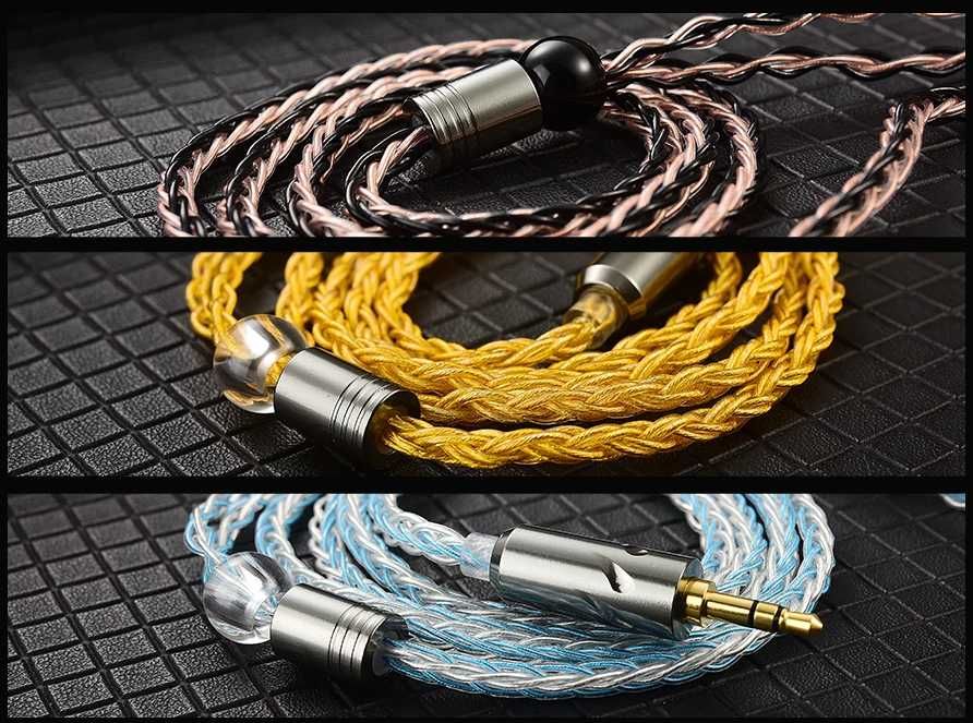 Кабель для навушників QKZ T1, 2 pin QDC конектор, 3.5 мм jack, Новий Без мікрофону.