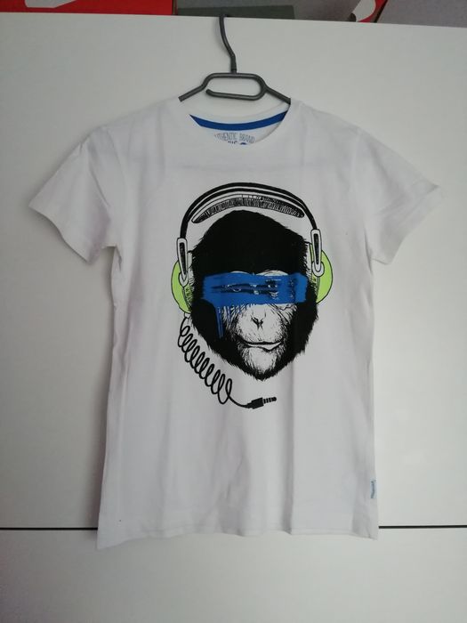 Bluzki z krótkim i długim rękawem chłopięce 146 pomarańcz szara biała