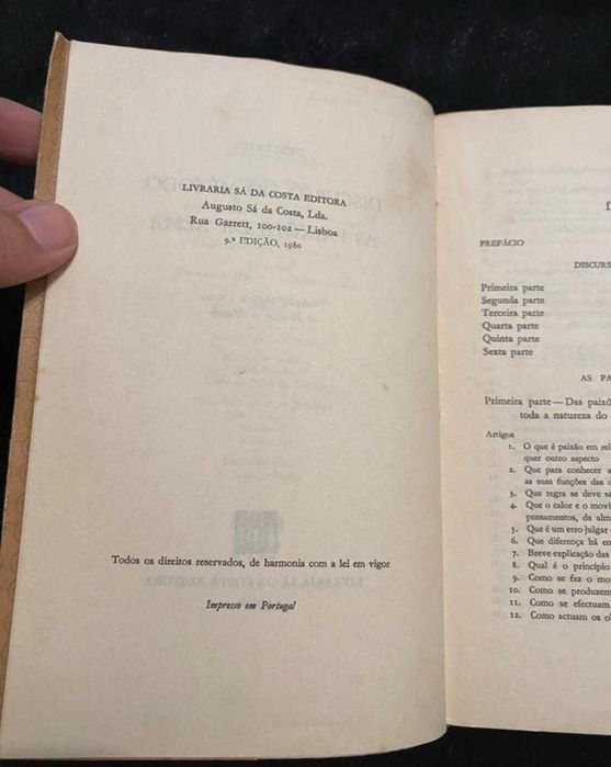 Descartes – Discurso do Método / As Paixões da Alma, Clássicos Sá da Costa 9.ª edição 1980