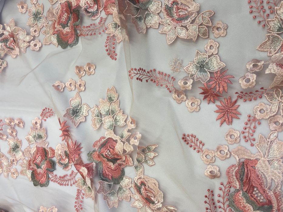 Tkanina koronka siatka haftowane kwiaty