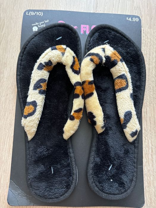 Klapki damskie Japonki welur z motywem panterki