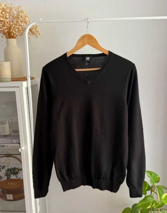 Czarny męski sweter z wełny merino 100% merino wool