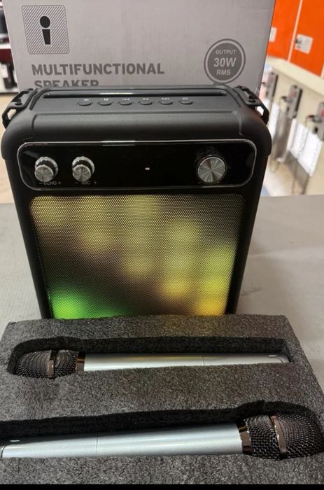 Coluna multifunções com dois microfones