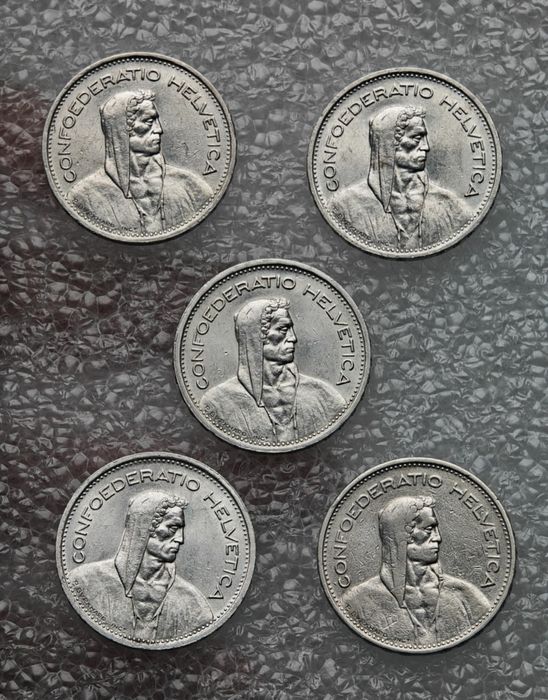 Швейцарія! 5 франків. 1932, 1953, 1954рр. Срібло!  Одним лотом.