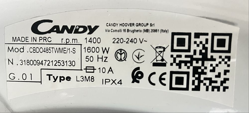 Máquina de Lavar e Secar Roupa (CANDY CBDO 485 TWME/1) Encastre, 8/5kg