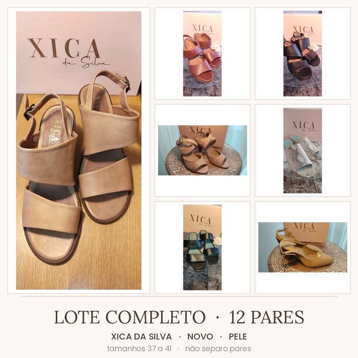 LOTE XICA DA SILVA - Lote 12 pares Xica da Silva, calçado feito em Portugal, novo em pele: sandálias, mules e ténis,  37 a 41, stock de fim de estação