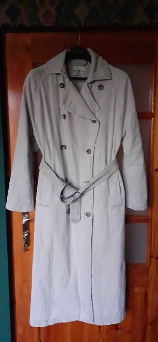 Długi jeansowy płaszcz trencz trenchcoat 42 XL