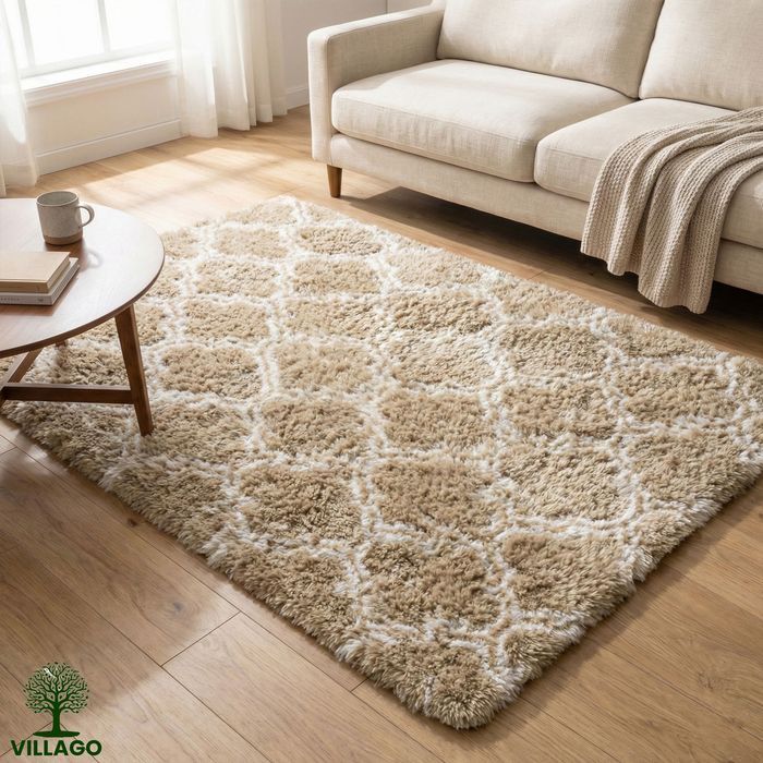 Dywan Shaggy Villago King 140x200 cm miękki gruby 35 mm Piaskowy KHAKI