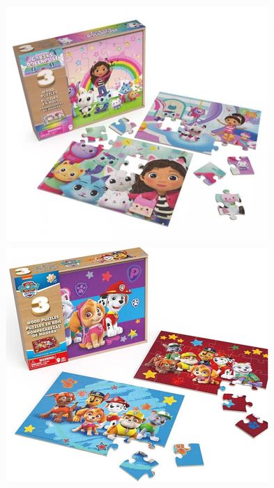 Spin Master 2x puzzle drewniane Psi Patrol i Koci Domek Gabi