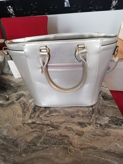 Torebka duża srebrna damska