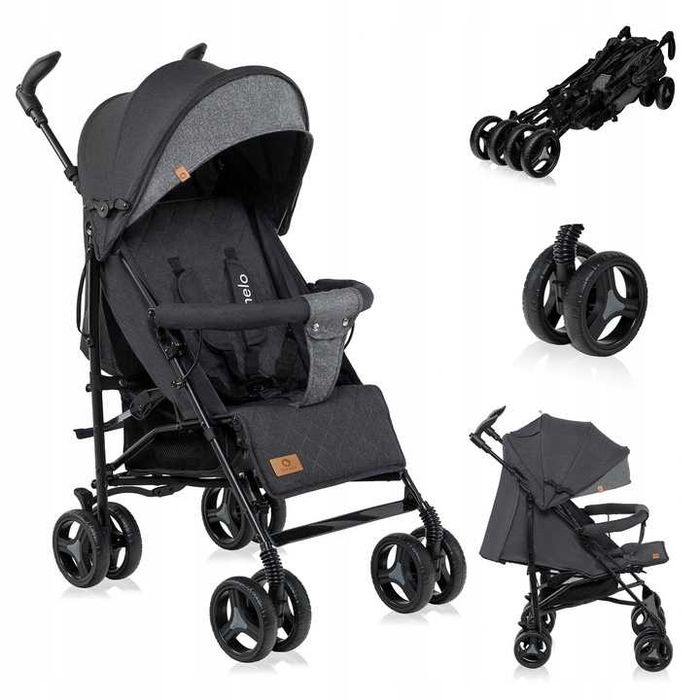 Wózek spacerowy lekki regulowane rączki SPACERÓWKA PARASOLKA moskitiera Lionelo Irma Black Dark Grey
