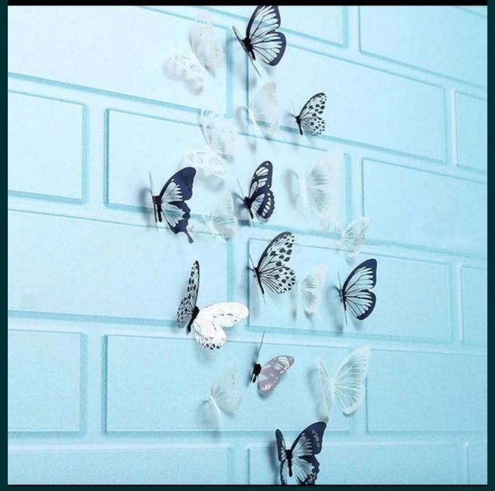 Motyle 3D dekoracja ślubna dekoracja auta czarne białe  12 sztuk komp.