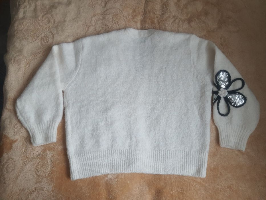 Sweter damski rozpinany w kwiatki krem XL