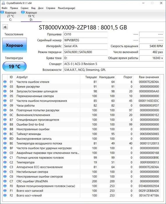 Жорсткий диск 8TB HDD Seagate SkyHawk ST8000VX009