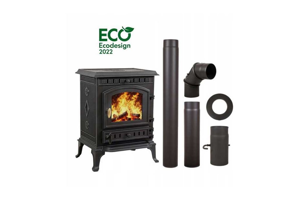 Piec żeliwny piecyk koza kominek ATENA 9KW + AKCESORIA KOMINKOWE