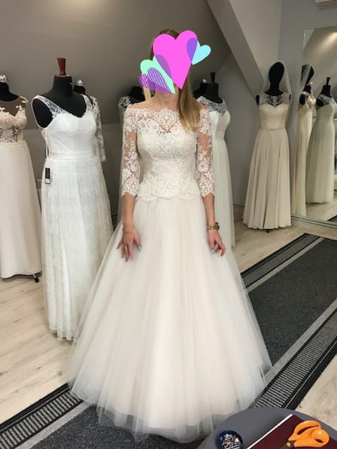 Suknia ślubna princess ecru plus koronkowe Bolerko koronka tiul