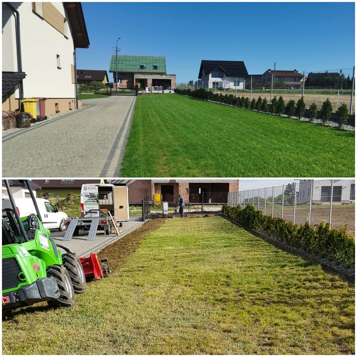 Zakładanie trawników, prace ogrodnicze, niwelacja terenu,wiertnica