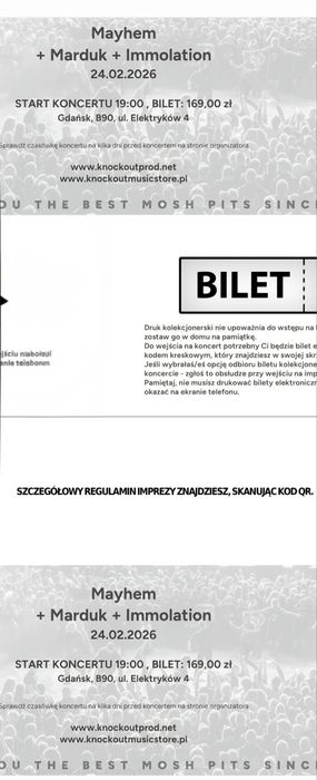 MAYHEM sprzedam 2 bilety