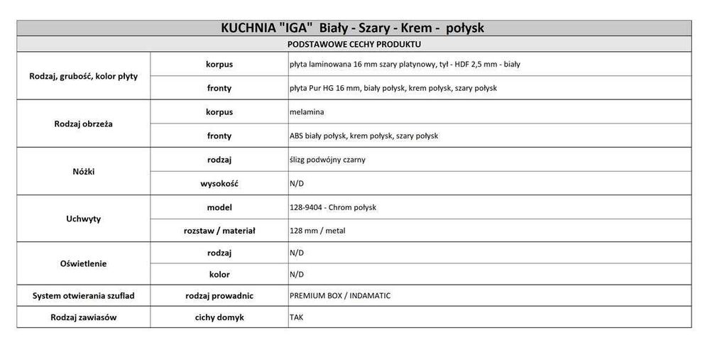 Meble Kuchenne IGA 180cm Kuchnia MDF POŁYSK 3 kolory