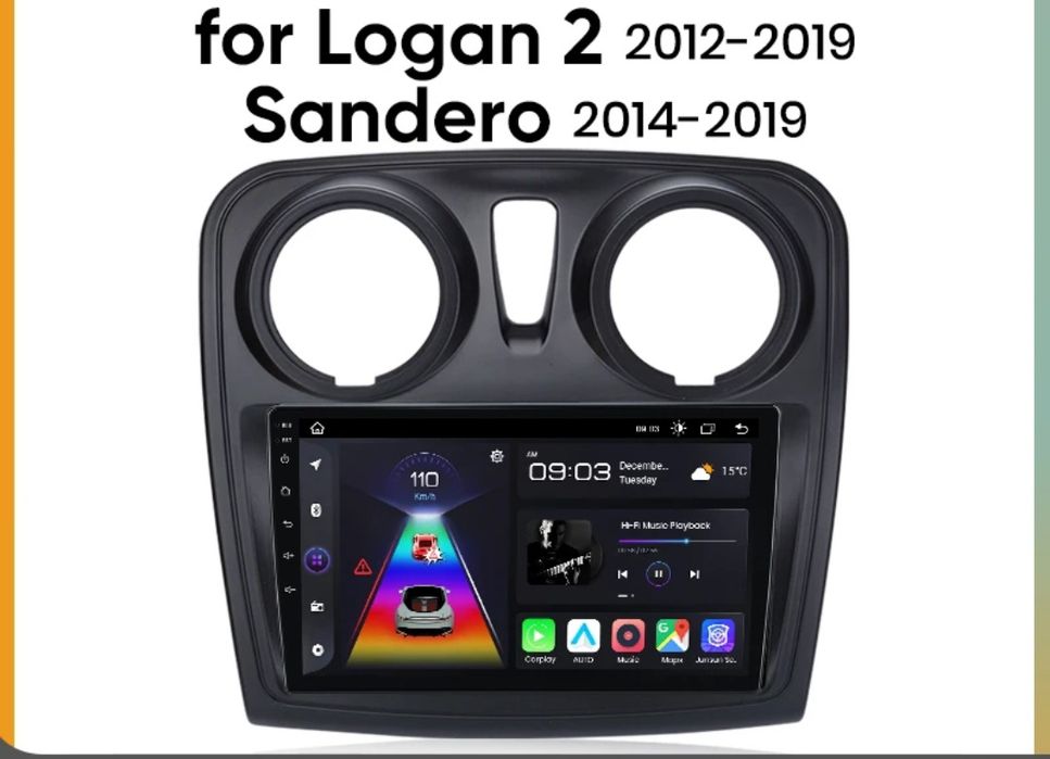 Rádio 9" Dacia Sandero e Logan 2012-19 android CARPLAY WIFI GPS Novo