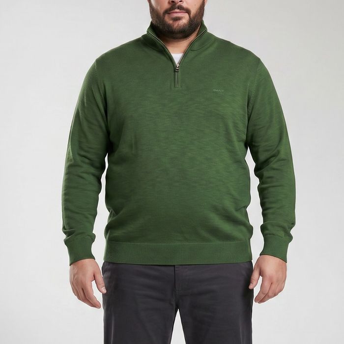 Gant Zielony Bawełniany Sweter Męski Zip Neck Xxl